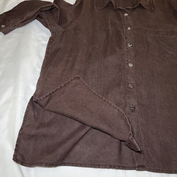 Vintage Chicos Design 100% Linen Shirt Sz 3 XL Brown Button Up Long Sleeve Tunic - Picture 5 of 8